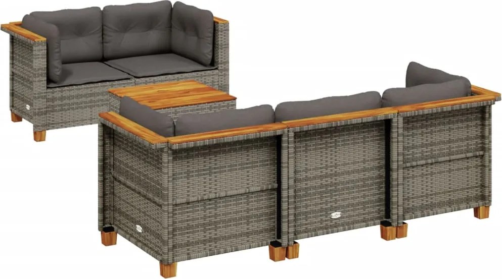 vidaXL Set mobilier grădină cu perne, 6 piese, gri, poliratan