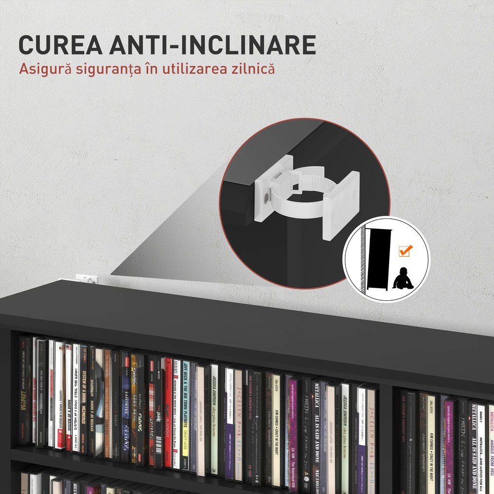 HOMCOM Mobilier Bibliotecă cu 16 Rafturi pentru 720 CD-uri din Lemn 106.5x24x123.7 cm Negru | Aosom Romania