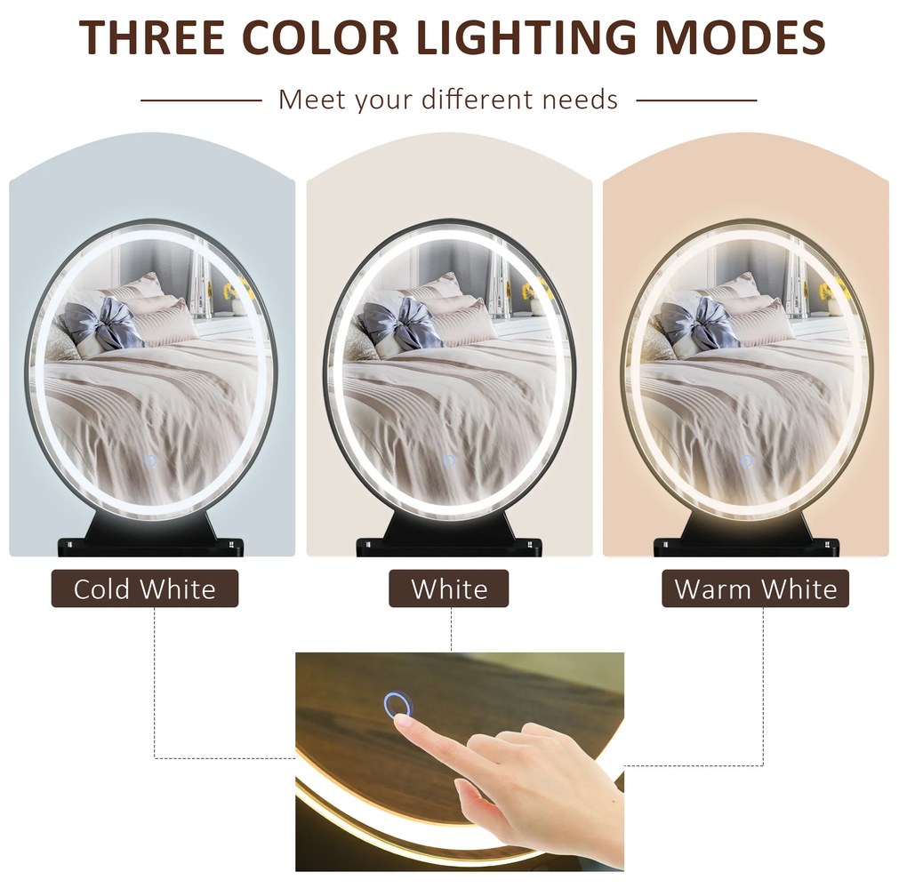 HOMCOM Masa de toaleta cu Oglinda Stil Industrial Lumini tip LED si Taburet Culoare Nuc