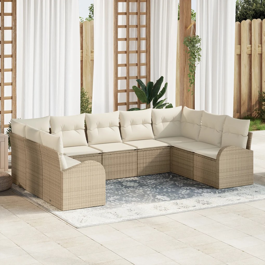 vidaXL Set de canapele pentru grădină 9 pcs Bej Rattan poli