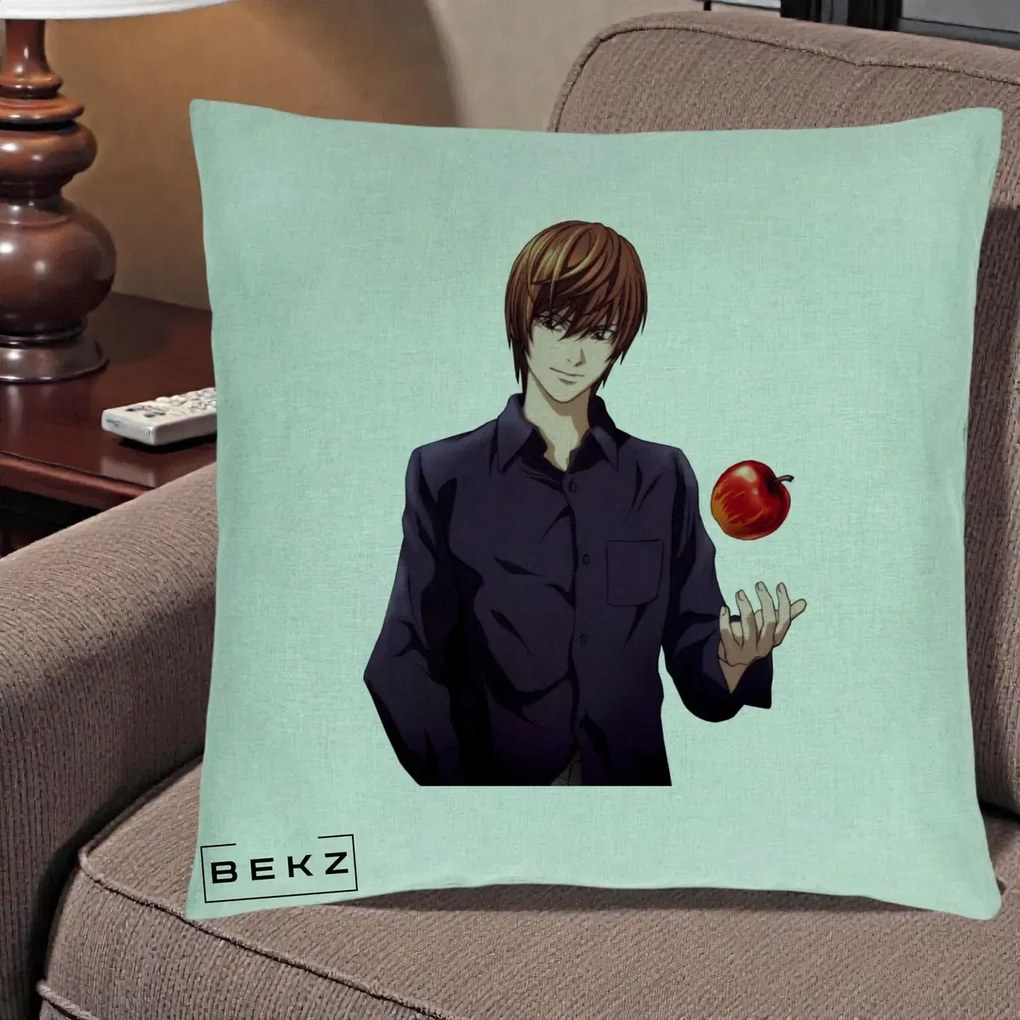 Perna Personalizata Death Note Light Yagami cu Mar, 40x40 cm, Verde Menta, Husa Detasabila, Perna Inclusa, BEKZ®