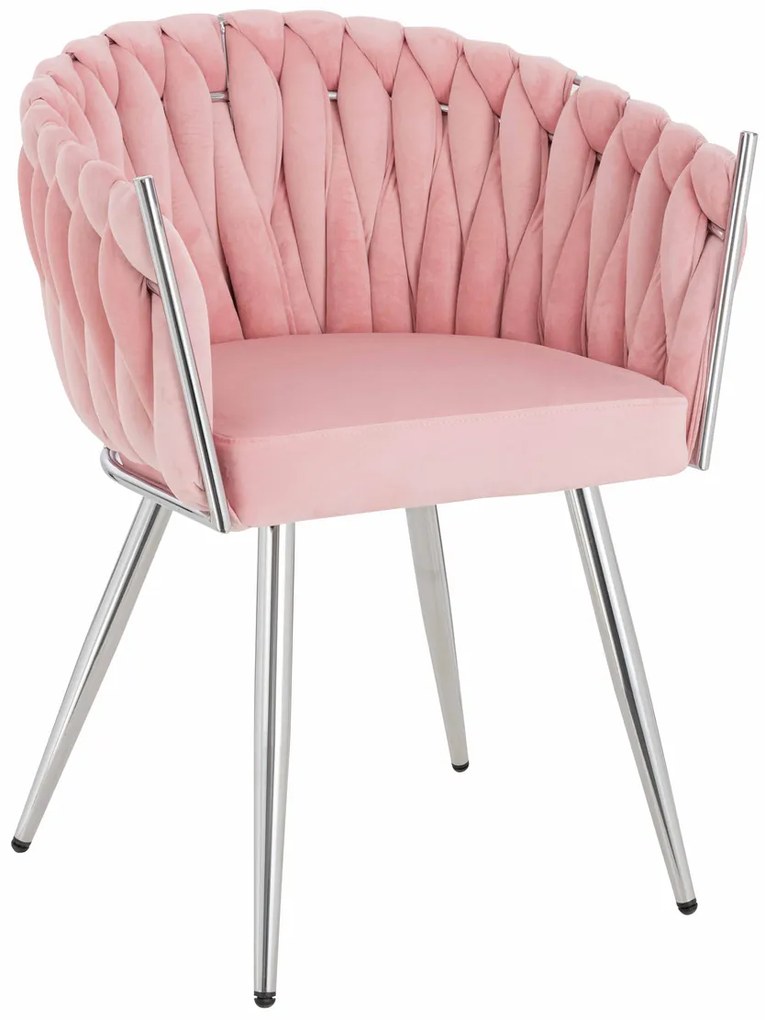 HR750 Scaun cu picioare Cromata Roz Pudra din Catifea