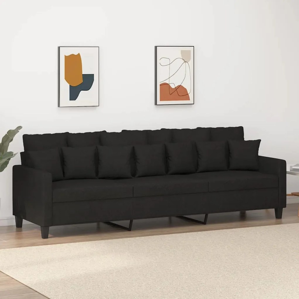 348851 vidaXL Canapea cu 3 locuri, negru, 210 cm, material textil