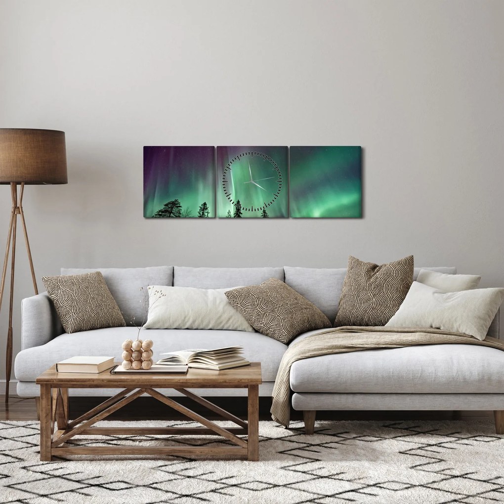 Tablou cu Northern Lights (cu ceas) (90x30 cm)