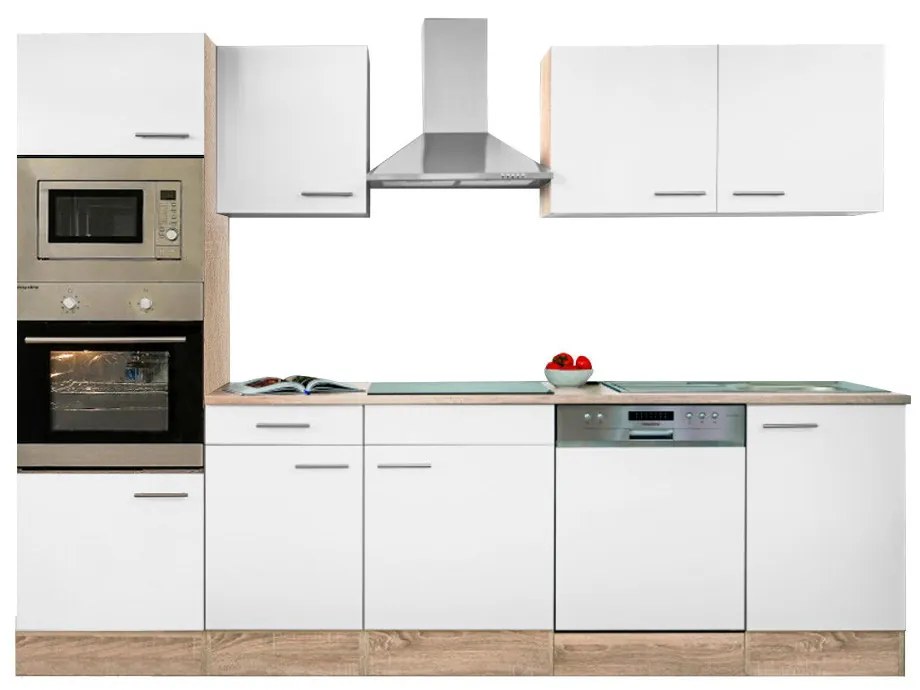 Mobilă de bucătărie Yorki 280 cu corp din stejar Sonoma și față alb satinat