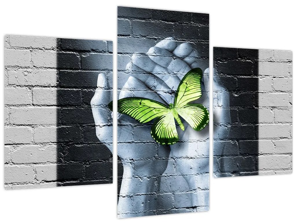 Tablou - Fluture verde în perete (90x60 cm)