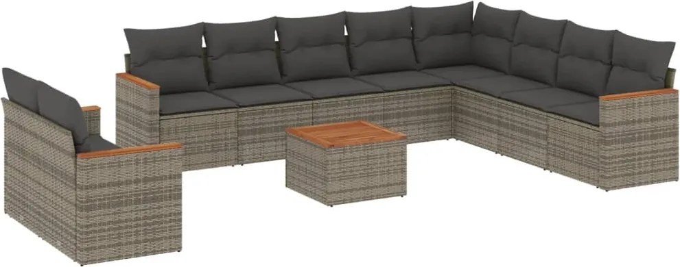 vidaXL Set canapele de grădină cu perne, 11 piese, gri, poliratan