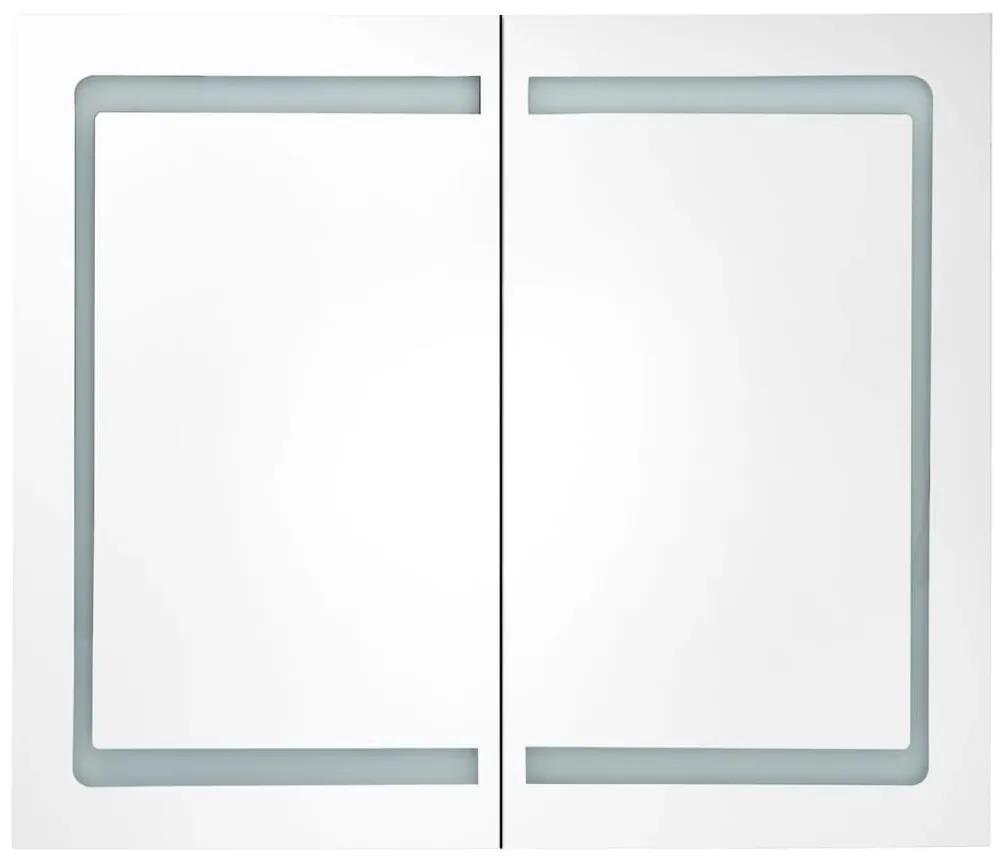 Dulap de baie cu oglinda si LED, alb si stejar, 80x12x68 cm alb si stejar