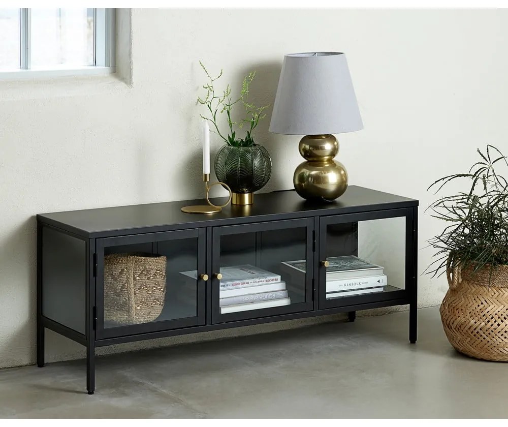 Masă TV neagră din metal 132x52 cm Carmel – Unique Furniture