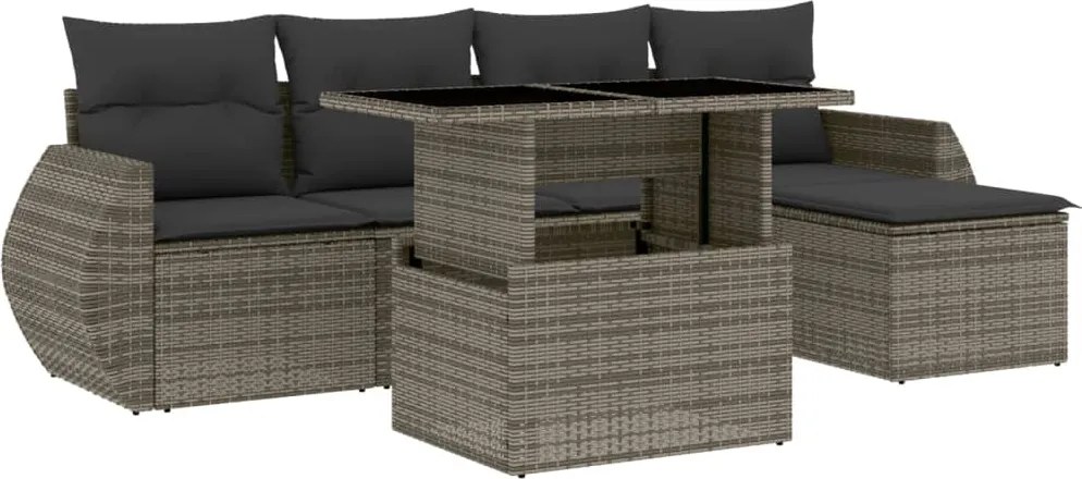 vidaXL Set mobilier grădină cu perne, 6 piese, gri, poliratan