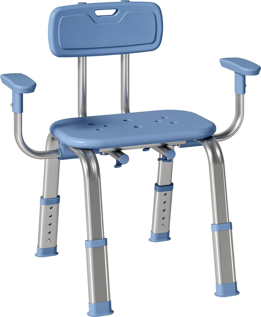 HOMCOM Taburet de duș scaun de duș ergonomic cu mânere, spătar, înălțime și șezut reglabile, albastru | Aosom Romania