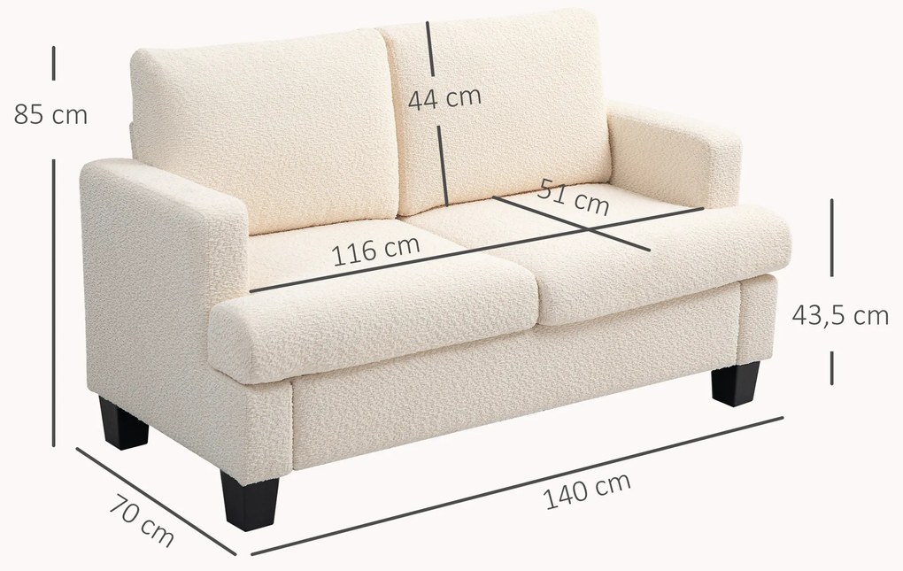 HOMCOM Canapé 2 locuri 120 cm cu perne de spătar detașabile, catifea pentru sufragerie, dormitor, birou, bej | Aosom Romania