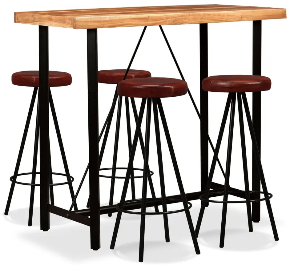 vidaXL Set mobilier bar, 5 piese, lemn masiv acacia și piele naturală