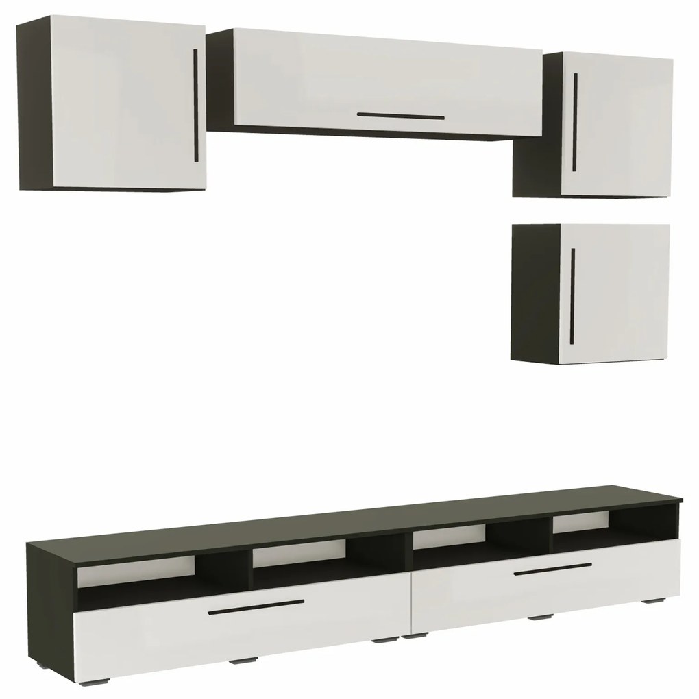 Living haaus Haga V17, Alb Lucios/Negru, MDF, L 240 cm