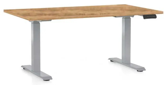 Masă înălțime reglabilă OfficeTech D, 120 x 80 cm, picioare gri, stejar auriu