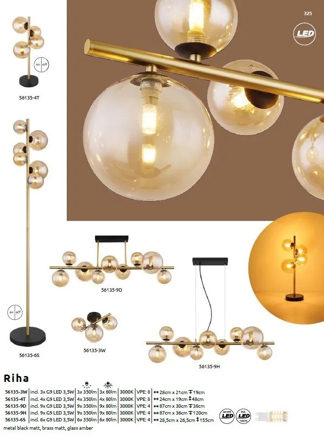 Lampadar, lampa de podea LED design modern Riha negru, alama