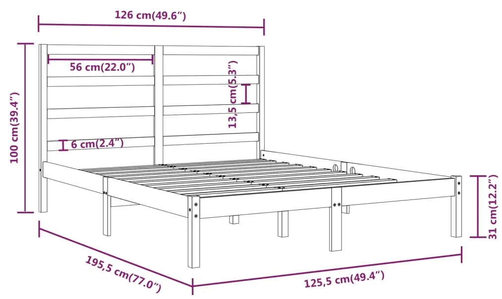 Cadru pat Small Double 4FT, maro miere, 120x190 cm, lemn masiv maro miere, 120 x 190 cm