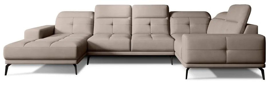 Colțar maro deschis cu tapițerie din catifea (cu colț pe partea dreaptă/în formă de "U") Neviro – ELTAP