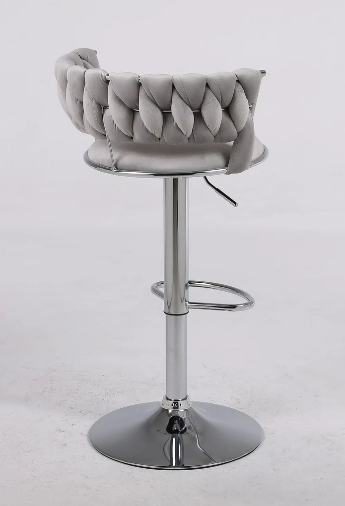 RESIGILAT- Scaun bar, rotativ, înălțime reglabilă, Catifea, Gri