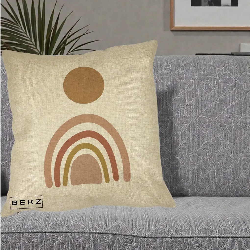 Perna Decorativa Boho Rainbow Sun, 40x40 cm, Crem, Husa Detasabila, Perna Inclusa, BEKZ®