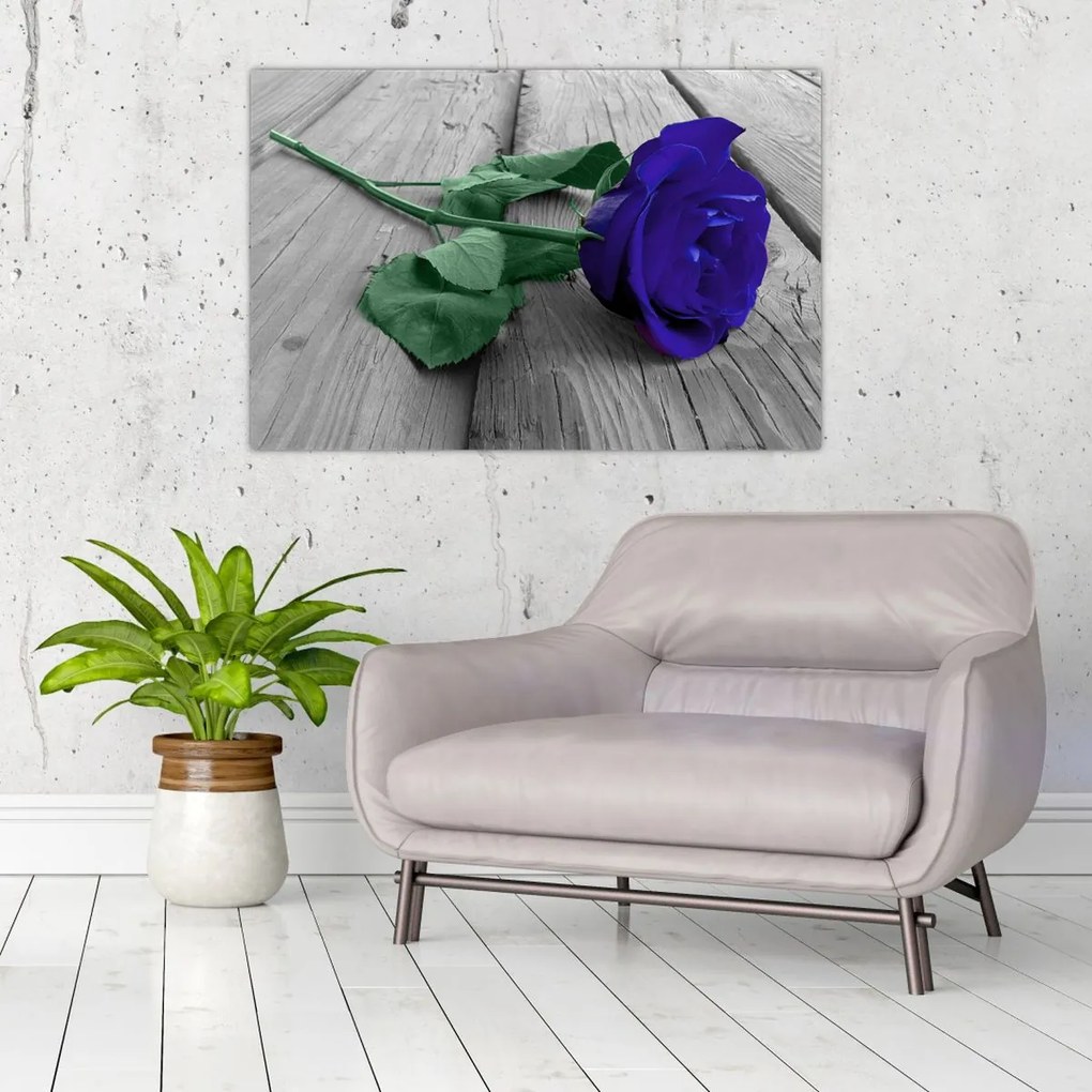 Tablou - Trandafir albastru cu tulpina verde (90x60 cm)