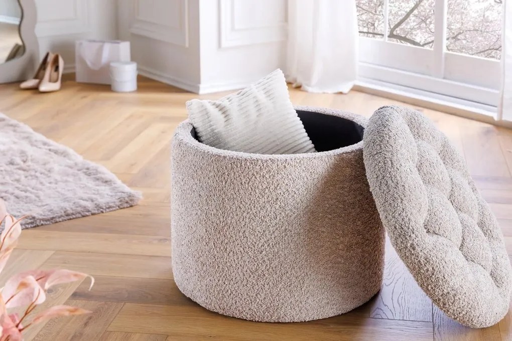 Taburete cu spatiu de depozitare Modern Barock 50cm, boucle champagne