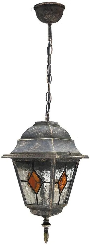 Pendul pentru exterior, inaltime reglabila, IP43, auriu antic, sticla Tiffany, Monaco 8184 RX
