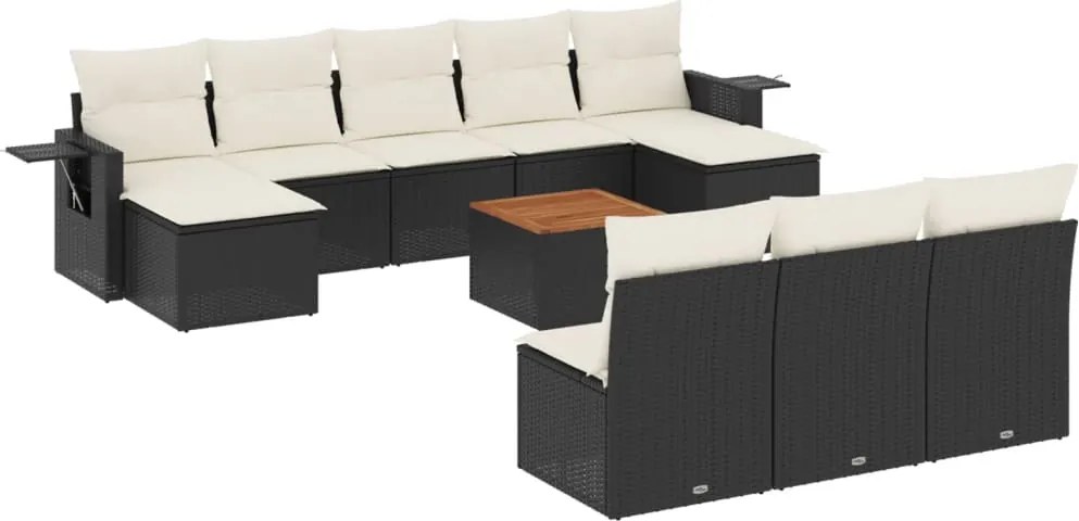 vidaXL Set canapele de grădină cu perne, 11 piese, negru, poliratan