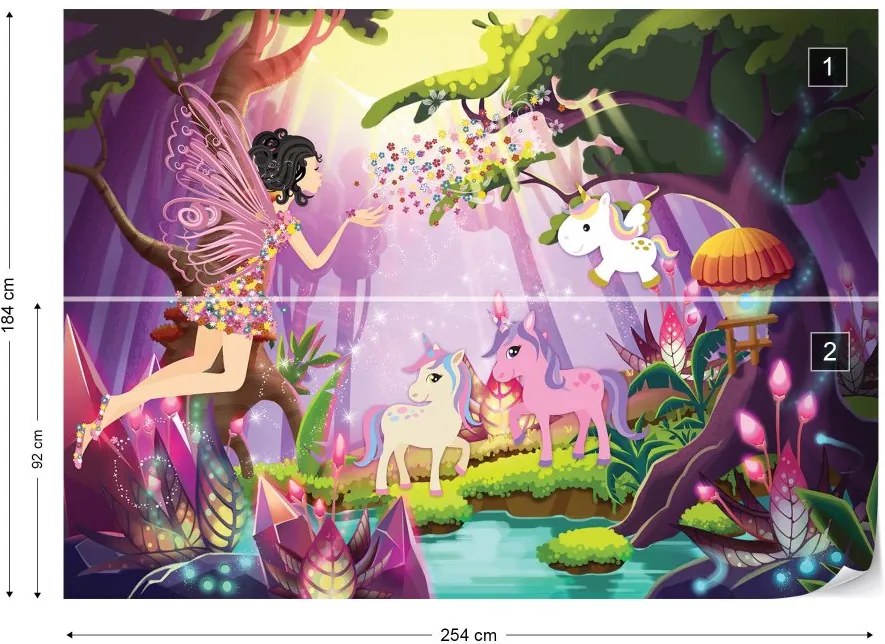 Fototapet GLIX - Unicorns And Fairies In The Forest + adeziv GRATUIT Tapet nețesute - 254x184 cm