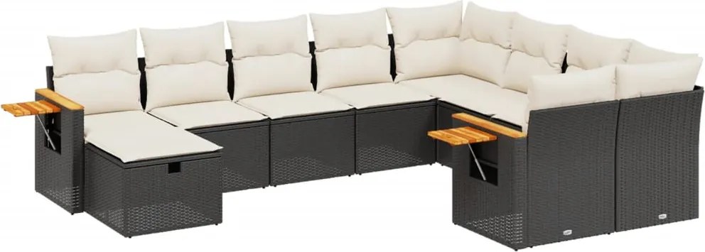 vidaXL Set canapele de grădină cu perne, 10 piese, negru, poliratan