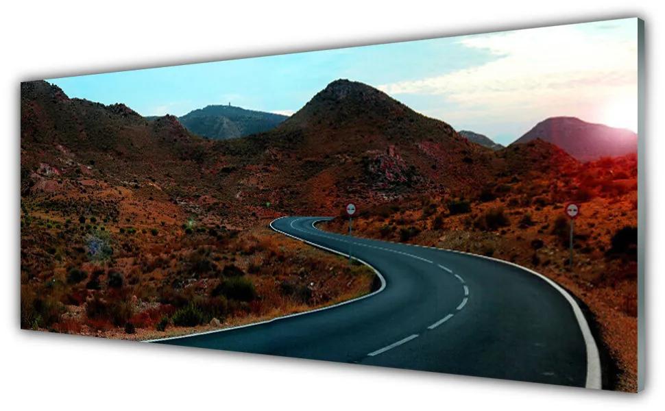 Tablouri acrilice Mountain Road Peisaj Maro Negru Alb