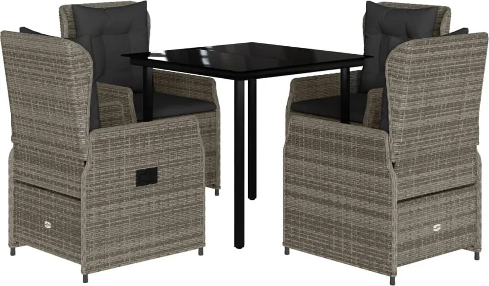 vidaXL Set mobilier de grădină cu perne, 5 piese, gri, poliratan