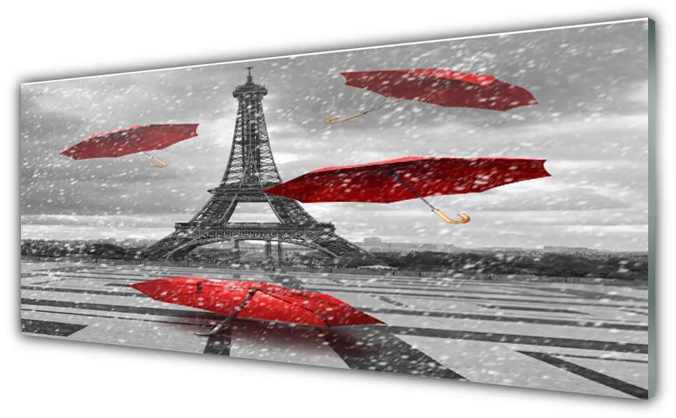 Tablou pe sticla Turnul Eiffel Umbrela Arhitectura Gri Roșu