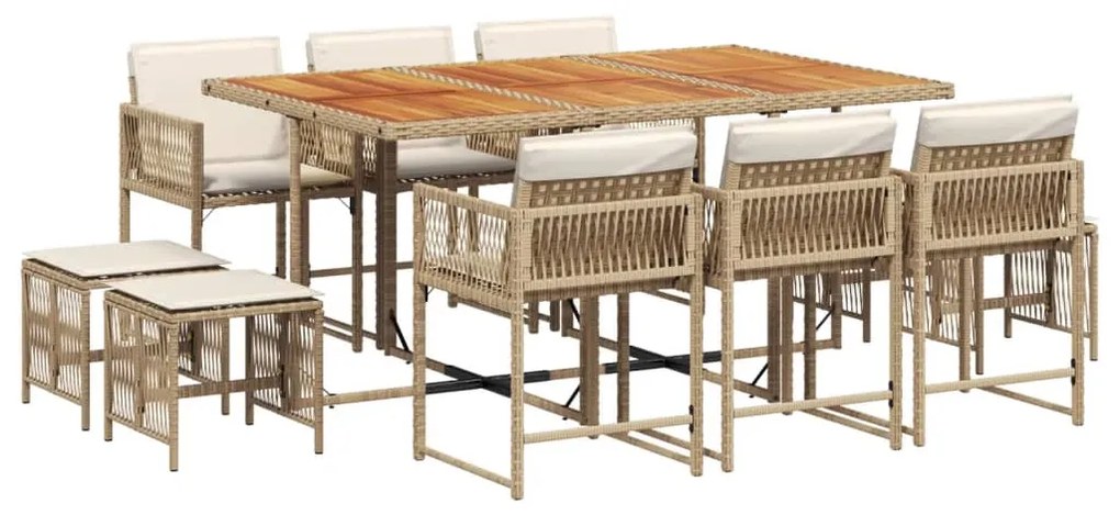 3211516 vidaXL Set mobilier de grădină cu perne, 11 piese, bej, poliratan