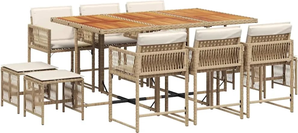 vidaXL Set mobilier de grădină cu perne, 11 piese, bej, poliratan