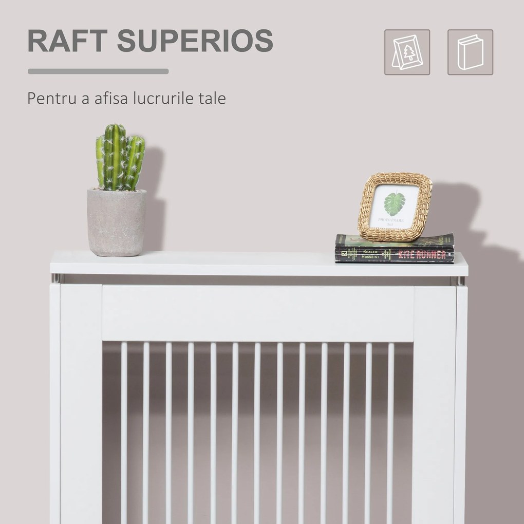HOMCOM Capac Radiator din MDF si Otel Alb 60x18x84cm Design Simplu si Elegant pentru Acoperire Calorifer | Aosom Romania