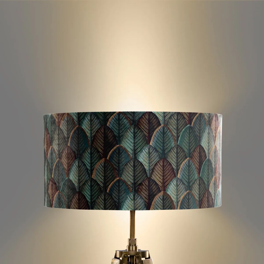 Lampă de podea tripod din alamă cu abajur din catifea cu design frunze și interior auriu - Cortin