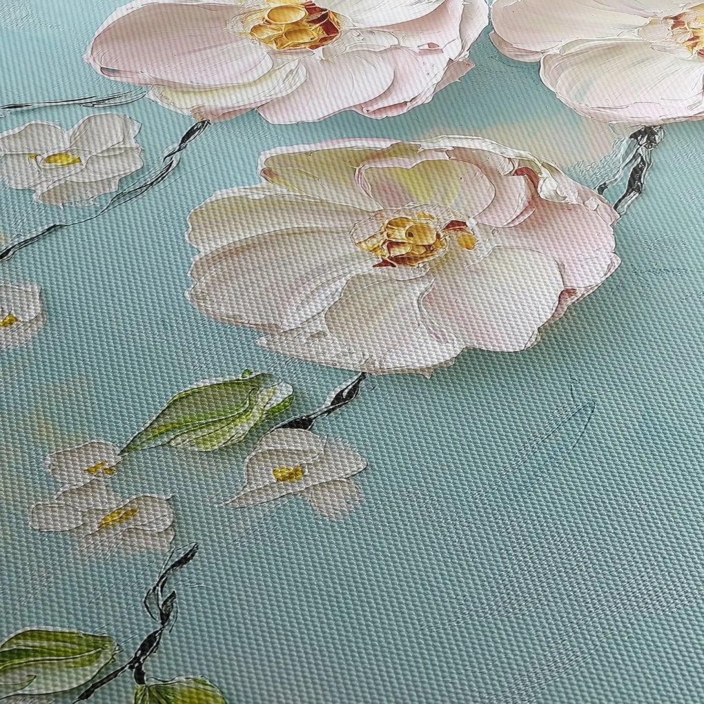 Tablou - Flori pe fundal albastru (120x50 cm)