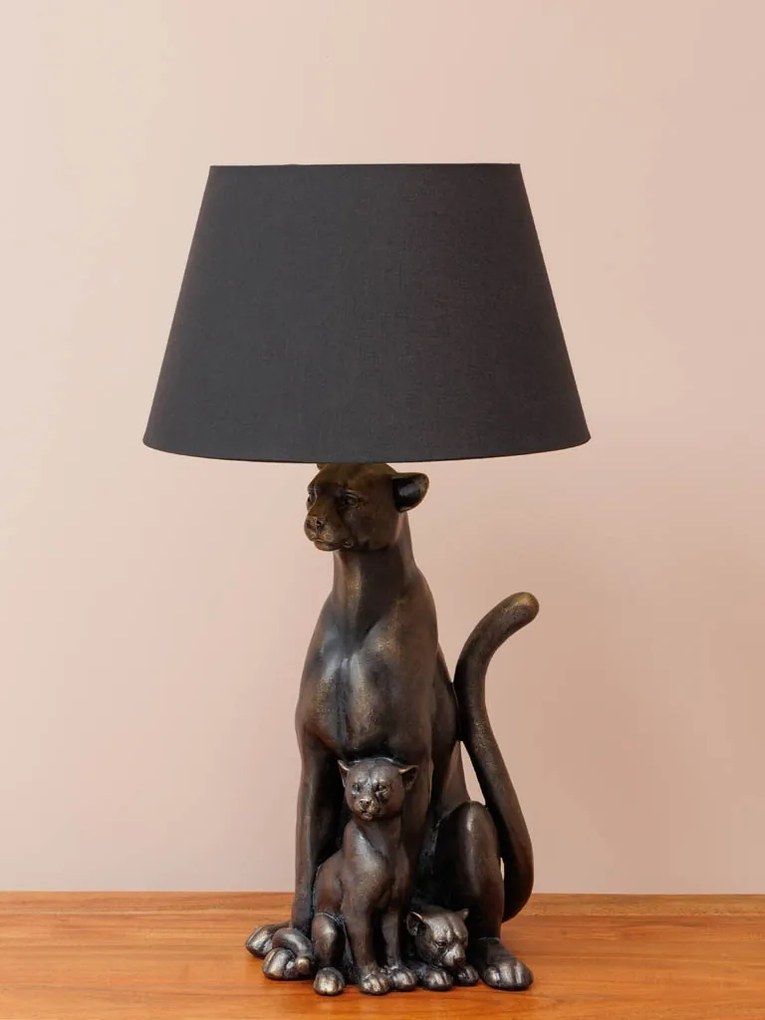 Lampa de masa, din rasina, cu abajur din bumbac, Panther