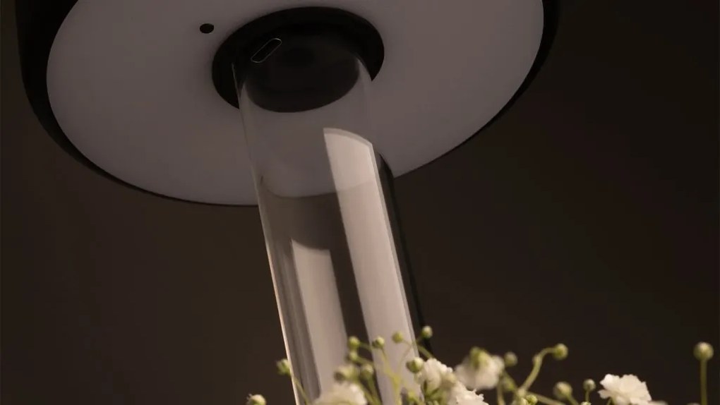 Lampa portabila cu baterii cu baza in forma de vaza AI design alb/ transparent