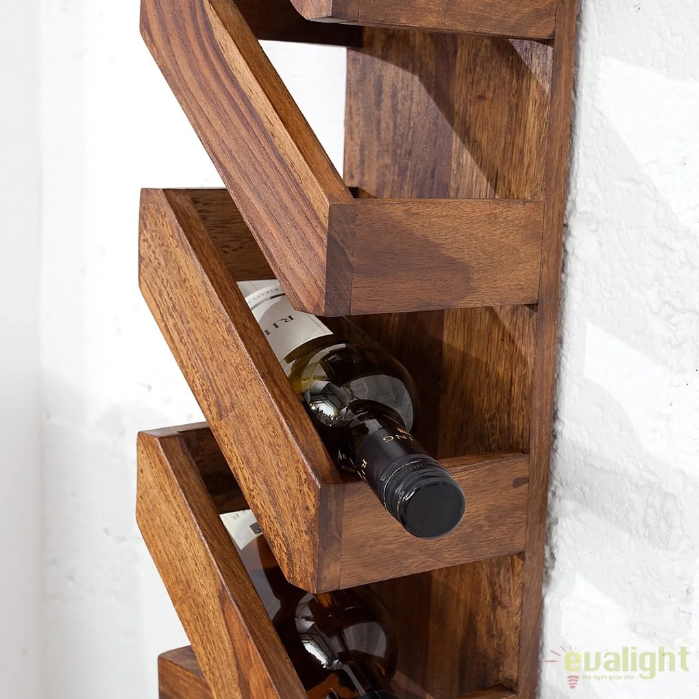 Set 2 rafturi de perete, suport pentru sticle de vin Makassar 70cm Sheesham A-38116 VC