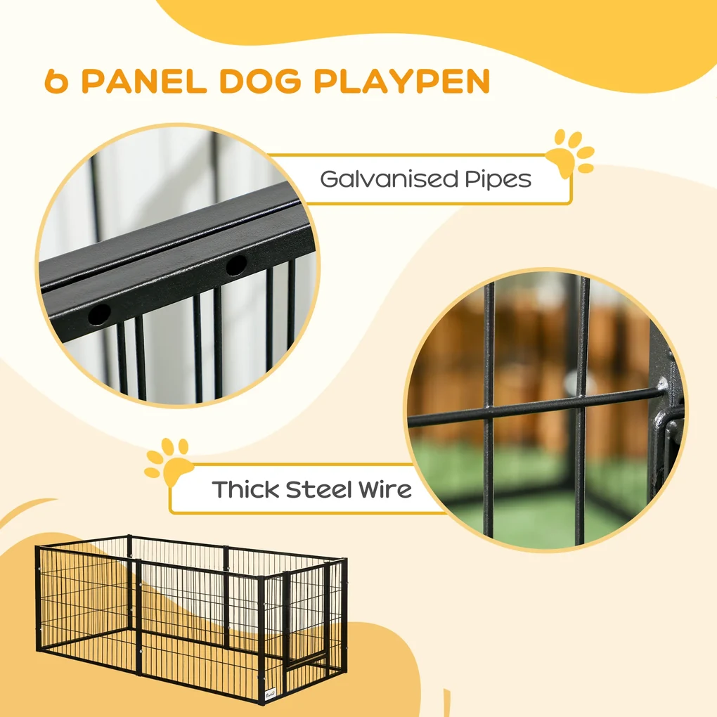 PawHut Tarc de Joacă pentru Animale, 6 Panouri din Oțel, Lungime Ajustabilă 82,5-150x61cm, Ideal pentru Interior/Exterior, Negru | Aosom Romania