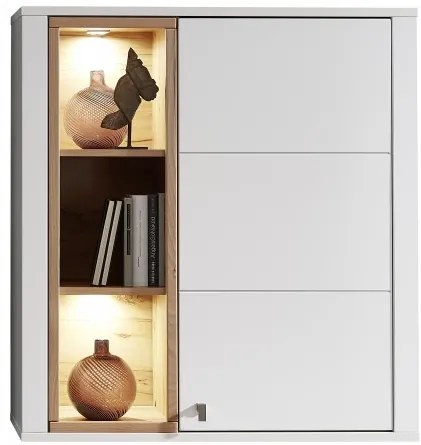 Cabinet suspendat din pal si MDF cu 1 usa, Selina Alb / Natur, l92xA41xH101 cm