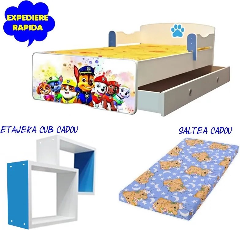 Pat copii Paw Patrol cu saltea si sertar