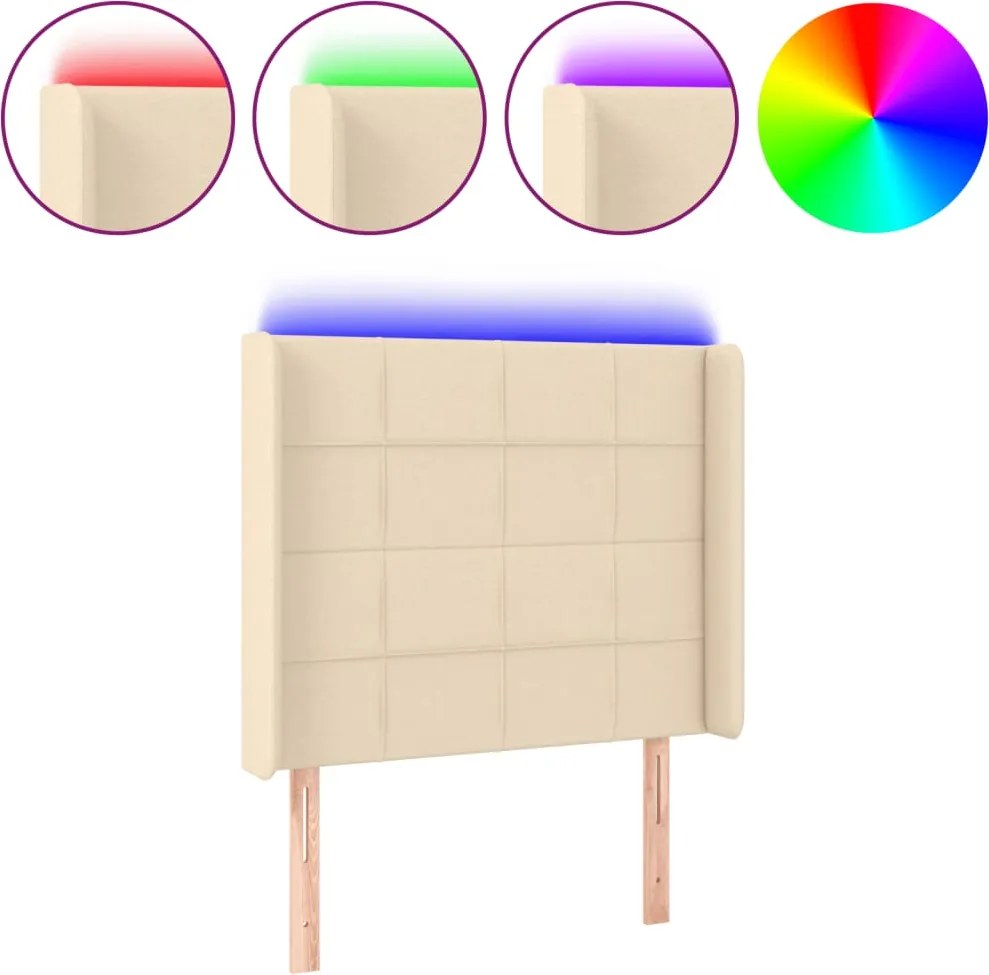 vidaXL Tăblie de pat cu LED, crem, 103x16x118/128 cm, textil