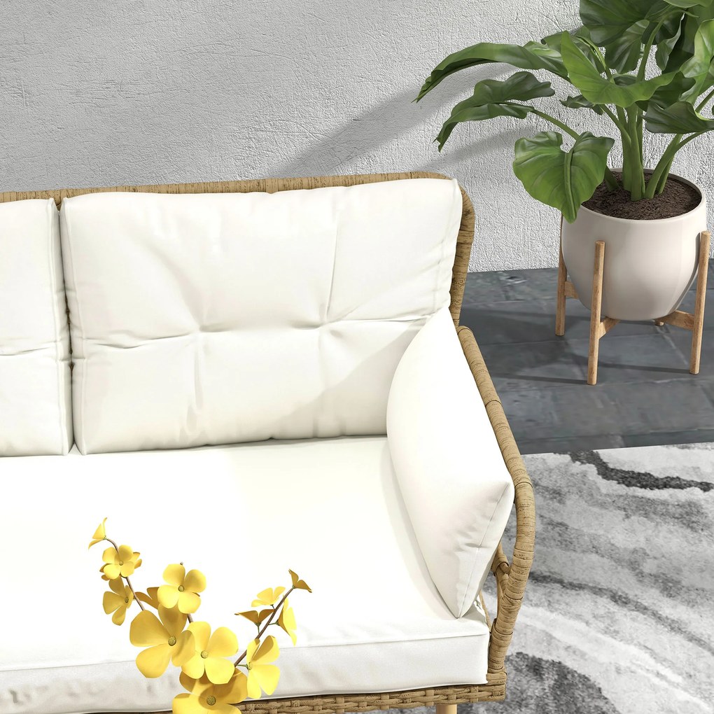 Outsunny Set Mobilier Grădină 4 Persoane, 3 Piese cu Măsuță de Cafea, Perne Confortabile Incluse, Ratan Crem | Aosom Romania