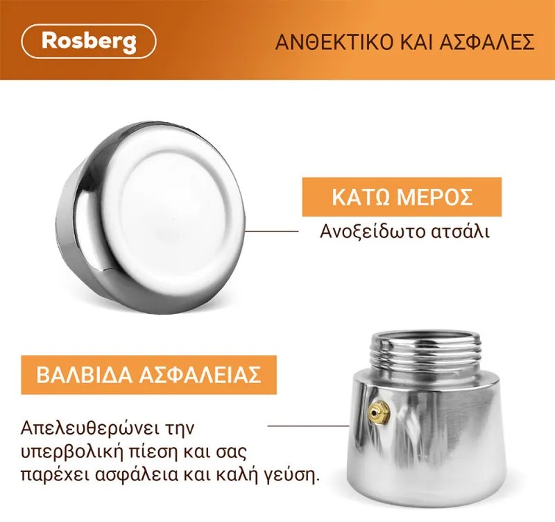Cafetiera moka Rosberg R51173F6, 6 cesti, Inox