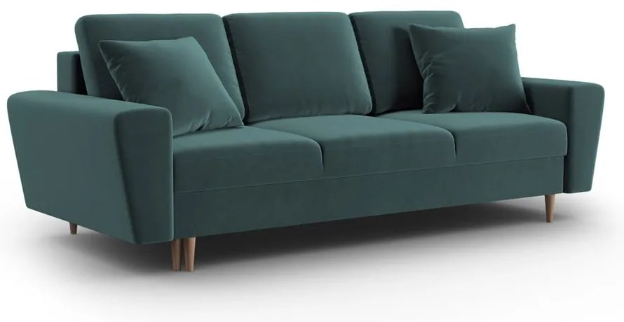 Canapea petrol extensibilă, cu spațiu de depozitare cu tapițerie din catifea 235 cm Kyoto – Cosmopolitan Design