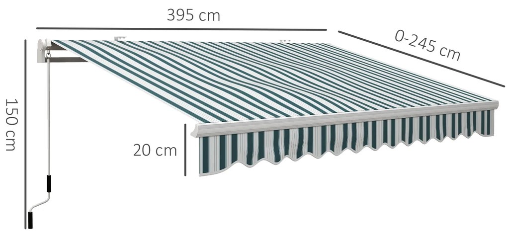 Outsunny Copertină Retractabilă cu Braț Pliabil și Protecție UV, 395x 245 cm, Verde și Alb | Aosom Romania