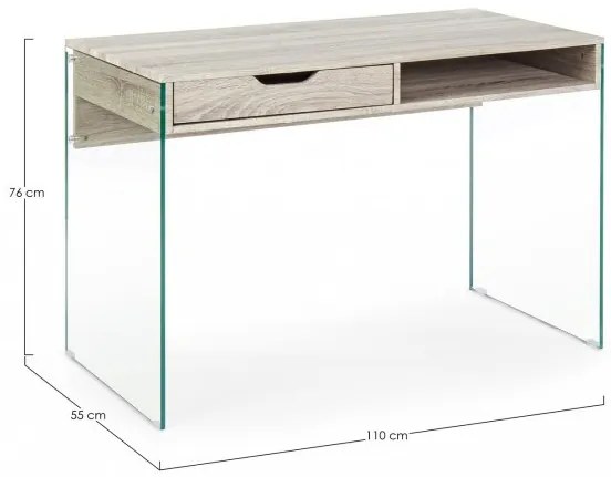 Birou de studiu bardolino din sticla temperata si MDF melaminat, 110 cm, Armos Bizzotto